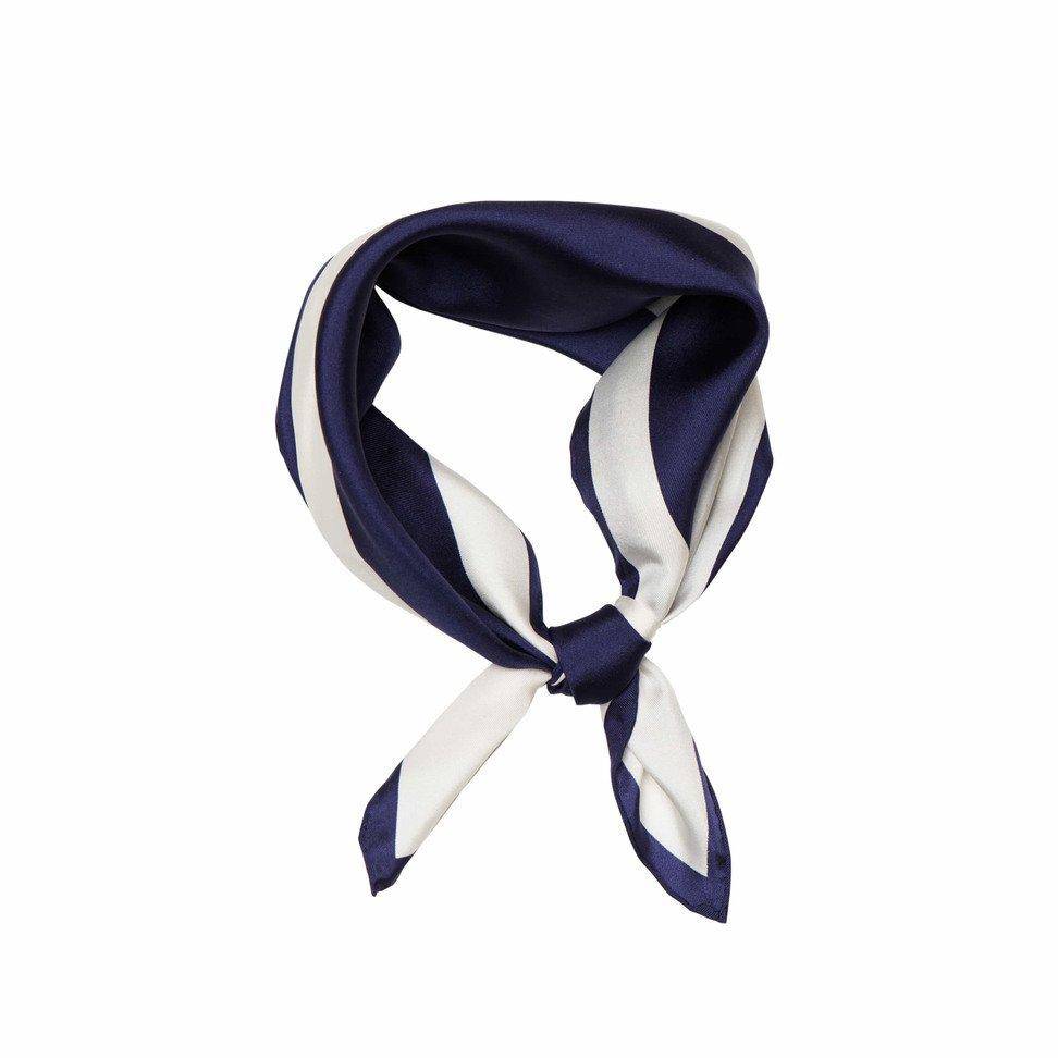 SIGNATURE SILK SCARF - WHITE & BLUE